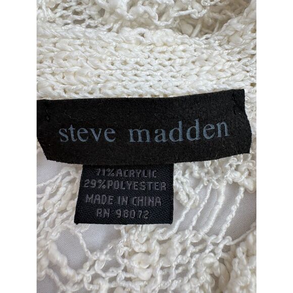 Steve Madden Crochet Fringe Poncho Cream One Size Coastal Bohemian Boho Beachy - Picture 7 of 10